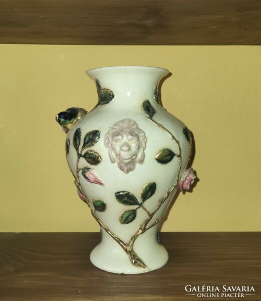 19th century antique Zsolnay faun headed vase