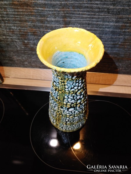 Industrial artist Károly Bán juried shrink-glaze vase 60s 22 cm