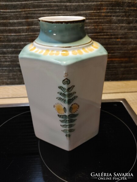 Habán style glazed ceramic vase, apothecary pot, hand painted and marked