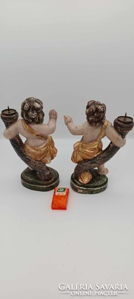 Pair of gold-plated angel candle holders