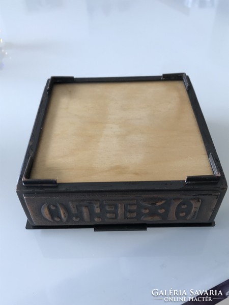 Károly Will goldsmith's bronze inlaid box with wooden interior, marked