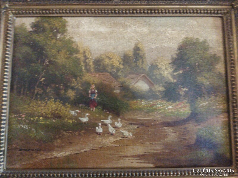 Béla Barsi! Girl herding geese. Oil on canvas.