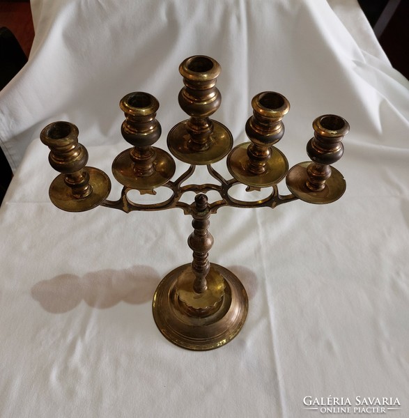 Five-branched copper menorah, candle holder