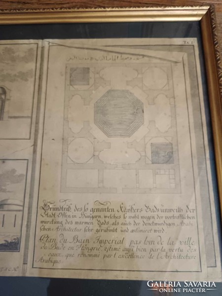 Metszet, 1722-ből, könyvben lehetett melléklet, pappír hátoldalán dátummal, két nyelvű érdekesség