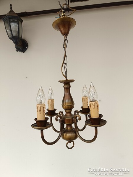 Antique 4 arm patinated copper small Flemish ceiling chandelier 543 8535