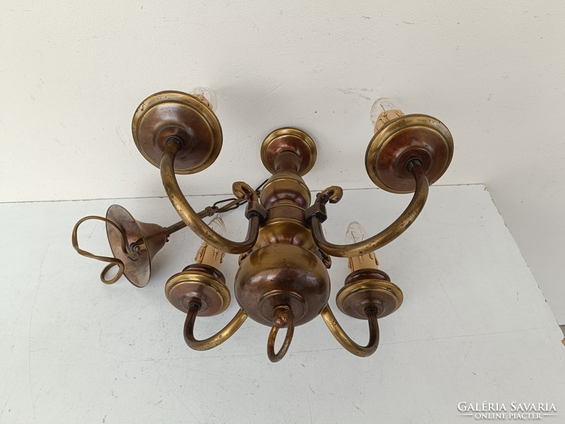 Antique 4 arm patinated copper small Flemish ceiling chandelier 543 8535