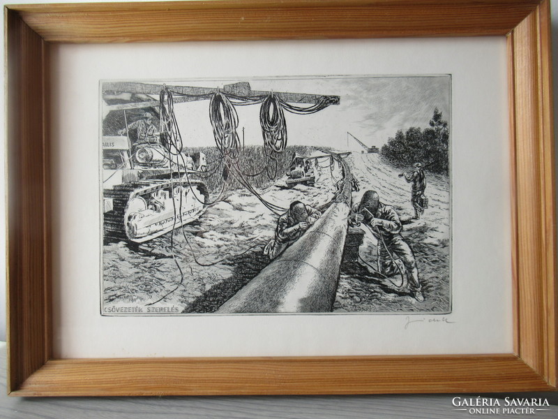 Pipeline installation, social real etching - Károly Jurida (1935-2009)?