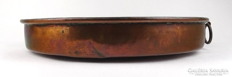 1Q832 Antik nagyméretű ónozott vörösréz tál akasztóval 33.5 cm