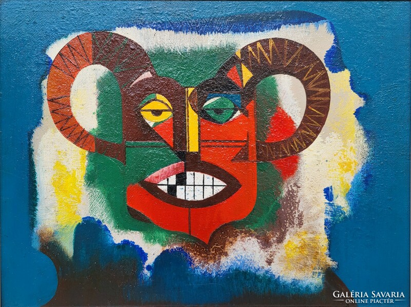 László Óvár (1926 - 1988) busó c. Oil painting with original guarantee!