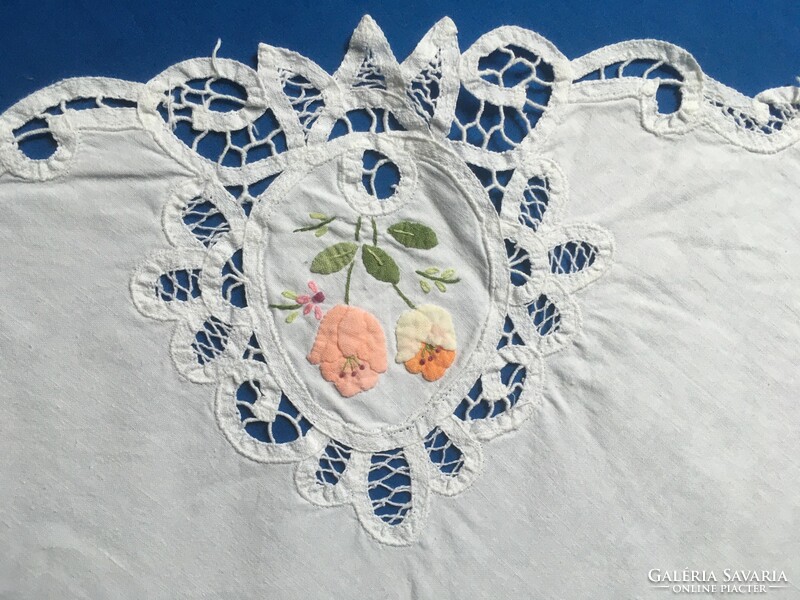 Old special appliqué embroidered floral tablecloth