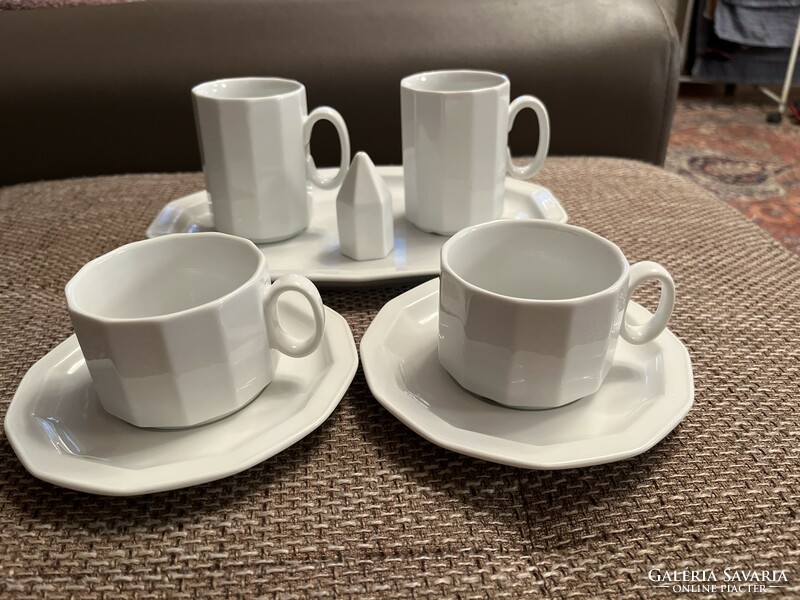 Coffee and tea set for two with tray and cinnamon stick designed by Rosenthal, snow white, tapio wirkkala