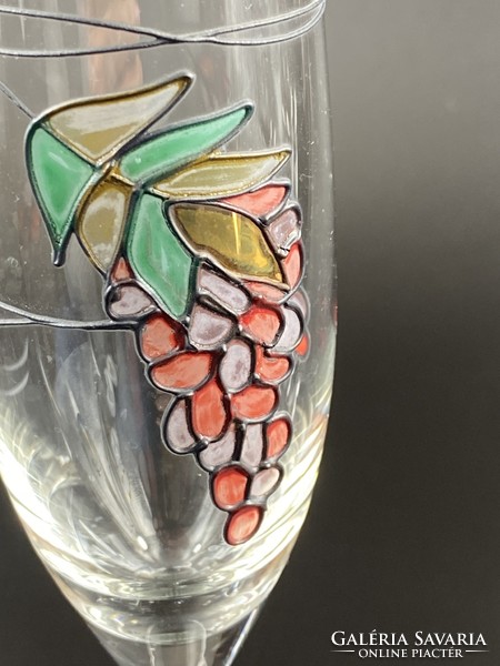 Pezsgős festett üveg pohárkészlet