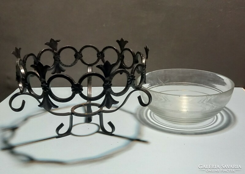 Kovácsoltvas üveg tál asztalközép ALKUDHATÓ Art deco design