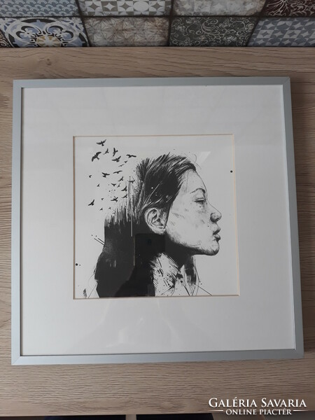 Balázs Solti - open your mind (ink drawing, print) in a frame