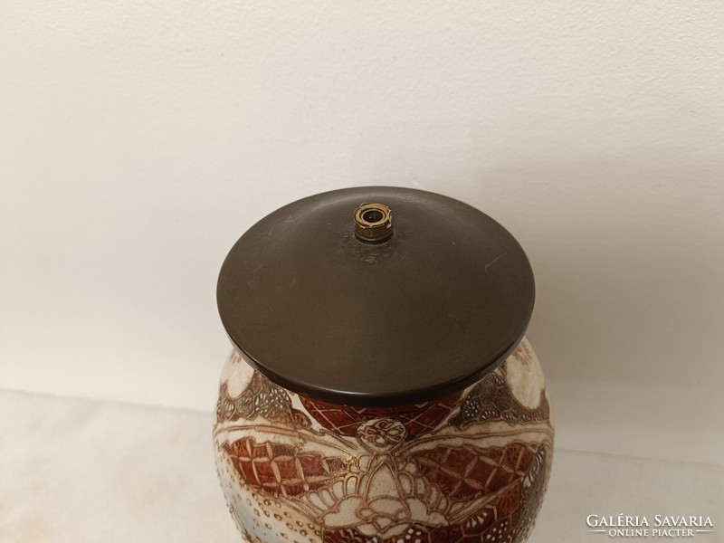 Antik japán satsuma porcelán asztali bronzírozott réz szerelékes lámpa test váza 842 8484