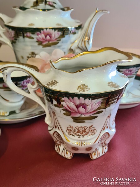 Antique Art Nouveau tea and coffee set with hand-painted water lily decor