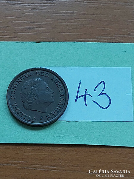 Netherlands 1 cent 1957 bronze, Queen Juliana 43