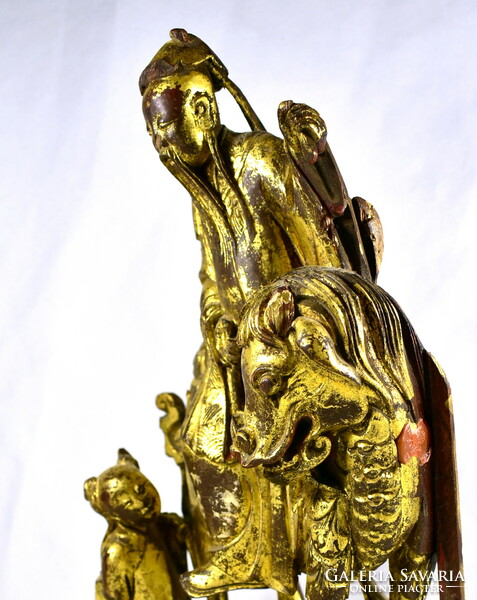 XIX. Second half of No. Chinese sculptor: with a wise student! Gilded carved statue!