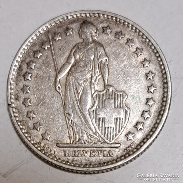 1928. Switzerland 0.835 silver 2 francs only 750 thousand pieces were made. (53)