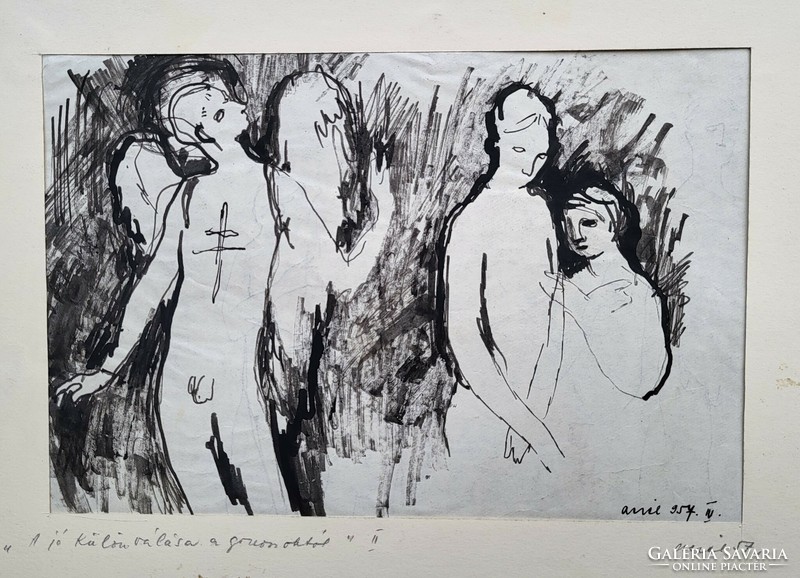 Ilona Aczél (1929 - 2000) The Separation of Good from Evil c. Ink drawing with original warranty !!
