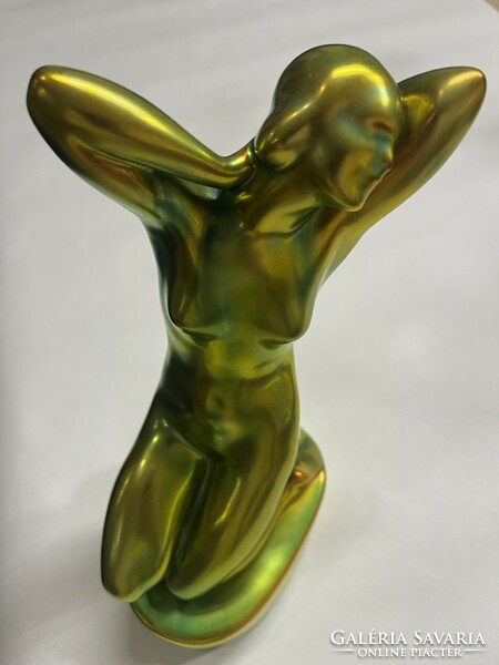 Zsolna Eosin longing nude female sculpture figure, girl with shield seal .25 Cm