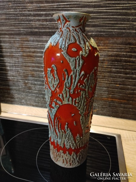 Retro kerámia iparművész zsűrizett váza absztrak mintával 31 cm