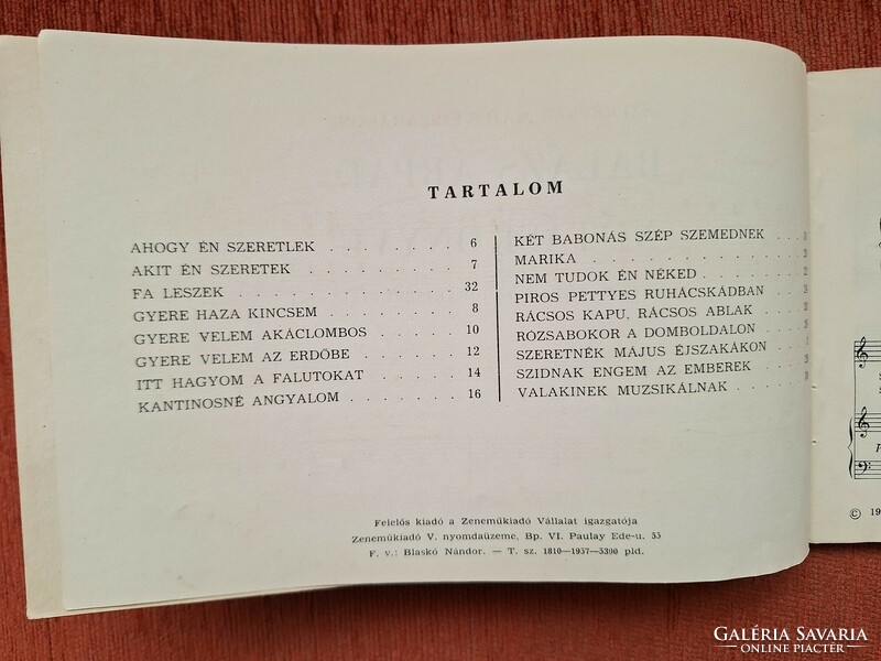 Sheet music book by Árpád Balázs 1957. - Sheet music