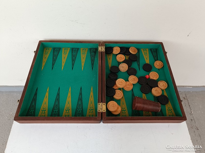 Antik backgammon társas játék ostábla arab játék dobozában 555 8585