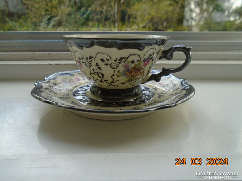 1930 Rudolf Wachter net-like small silver and colored Meissen flower embossed coffee set