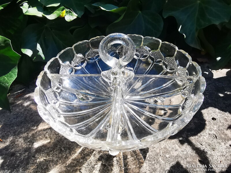Old split crystal glass with serving tongs