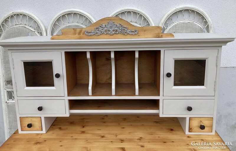 Rustic desk with superstructure, the superstructure must be hung on the wall, with cast iron handles