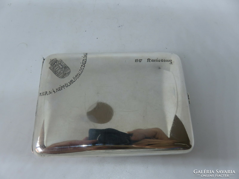 Silver military cigarette case with 1917 Christmas commemorative engraving
