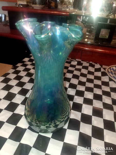 Iridescent green glass vase
