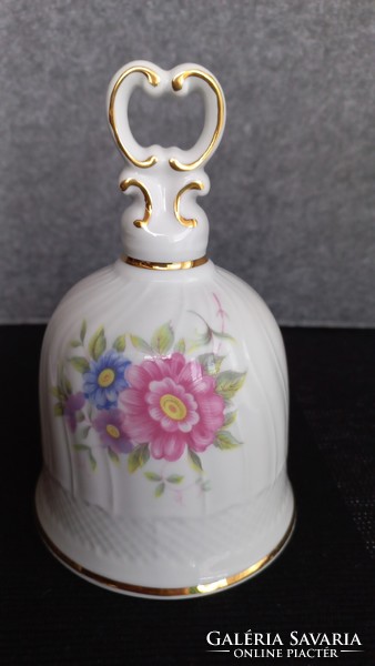 Hollóháza porcelain bell with floral pattern, marked, original, incomplete