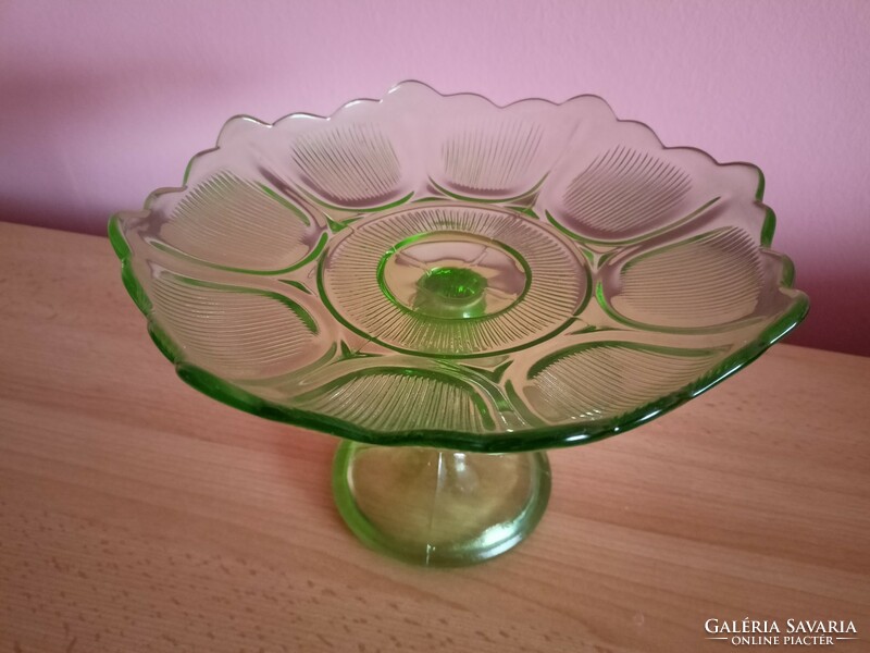 Old base, green glass cake plate, fruit bowl HUF 9,000