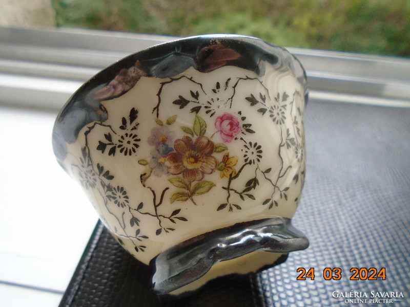 1930 Rudolf Wachter net-like small silver coffee cup embossed with colorful Meissen flowers