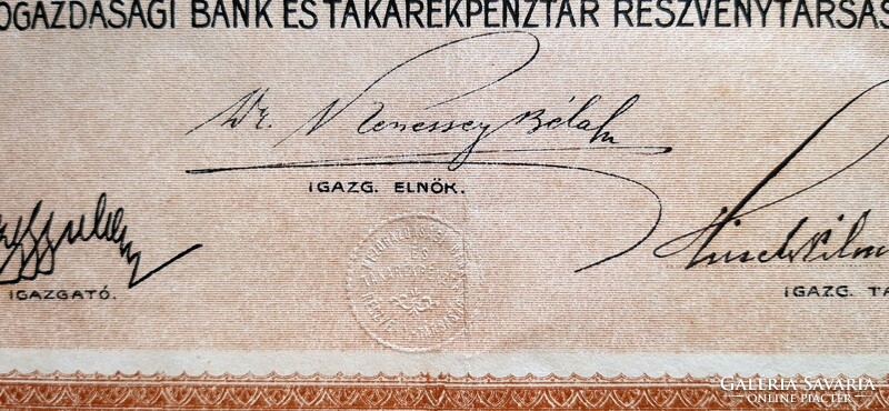 Részvény, Mezőgazdasági Bank és Takarékpénztár Részvénytársaság - Kolozsvár 1916