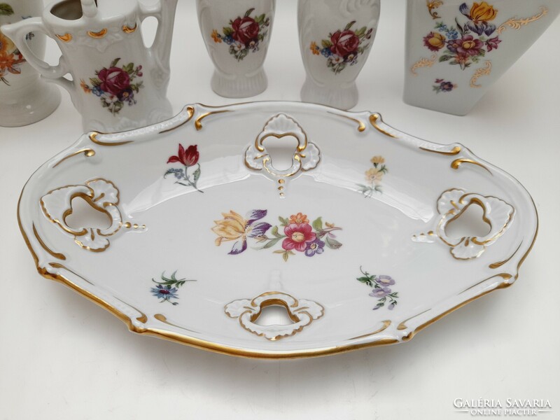 GDR virágmintás porcelánok, 6 db egyben