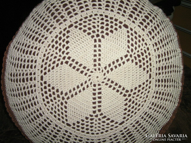 Antique handmade crochet round decorative pillow