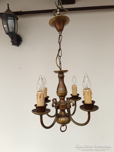 Antique 4 arm patinated copper small Flemish ceiling chandelier 543 8535