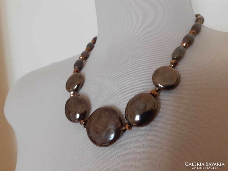 Iridescent, brown glass or ceramic necklace