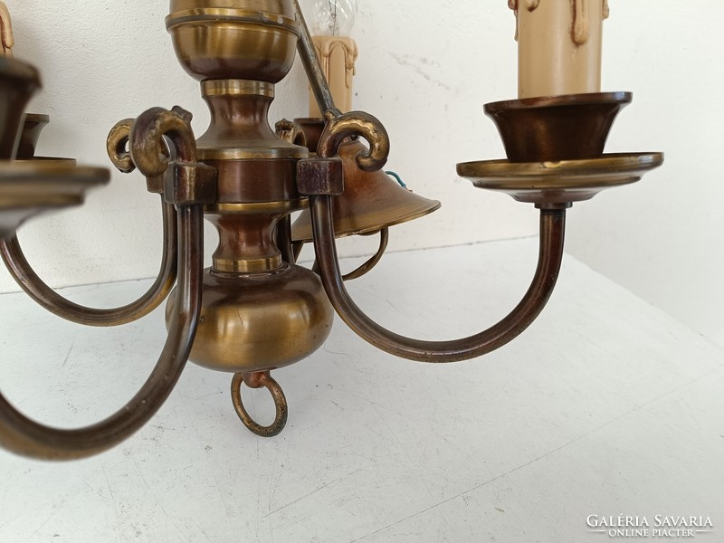 Antique 4 arm patinated copper small Flemish ceiling chandelier 543 8535
