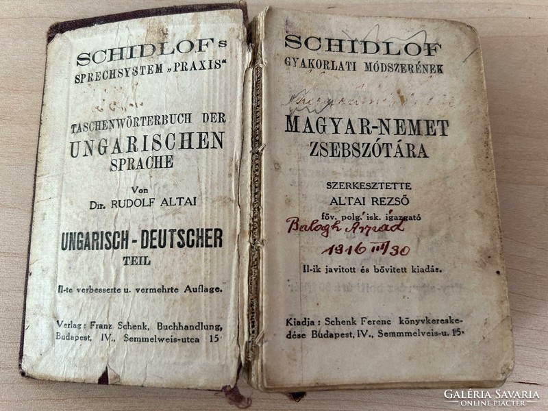 Rezső Altai: Hungarian-German German-Hungarian complete pocket dictionary of Schidlof's practical method 1915