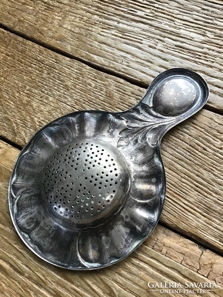 Antique silver-plated alpaca art nouveau tea strainer