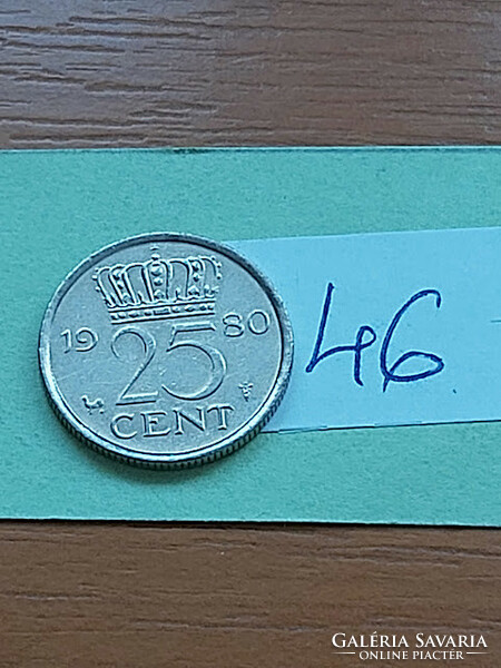 Netherlands 25 cents 1980 nickel, Queen Juliana 46