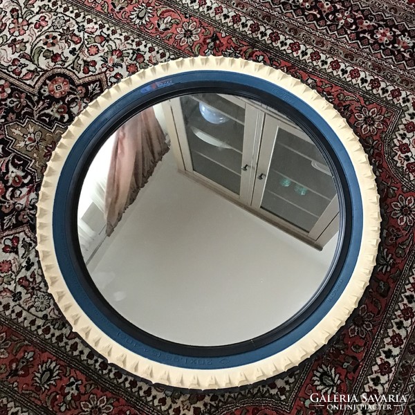 Old ikea volda wall mirror in bicycle rubber wheel frame from 1999