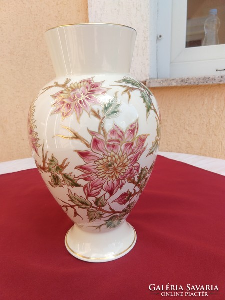 Zsolnay nagy méretű gyönyörű kézzel festett,virágmintás,galléros váza,26 cm,Ritka forma,,Hibátlan,,