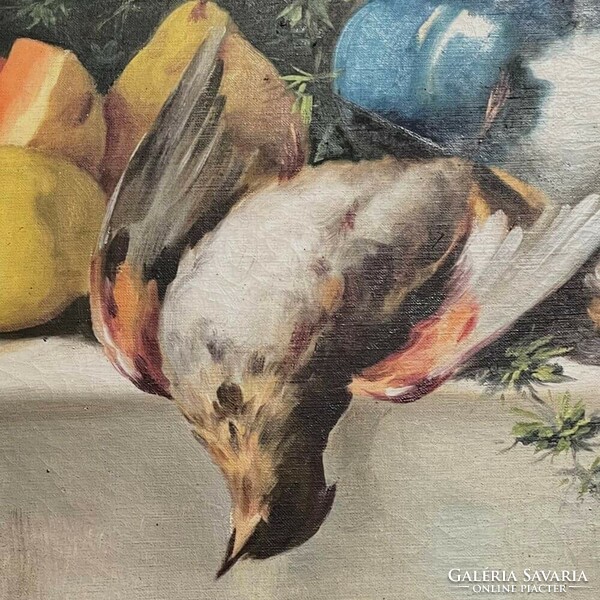 Nail a. With mark, c. 1930: Tabletop still life with quail f642