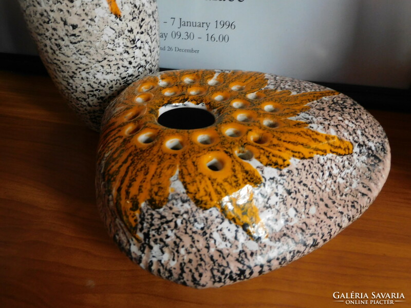 Retro ceramic craftsman vase 23 cm and ikebana pebble bowl