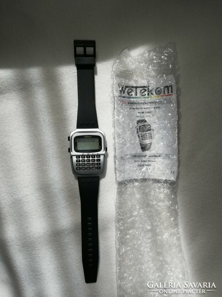 New vintage wetekom lcd calculator men's watch with papers